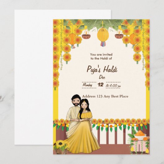 Haldi uitnodigingskaart kaart (Voorkant / Achterkant)