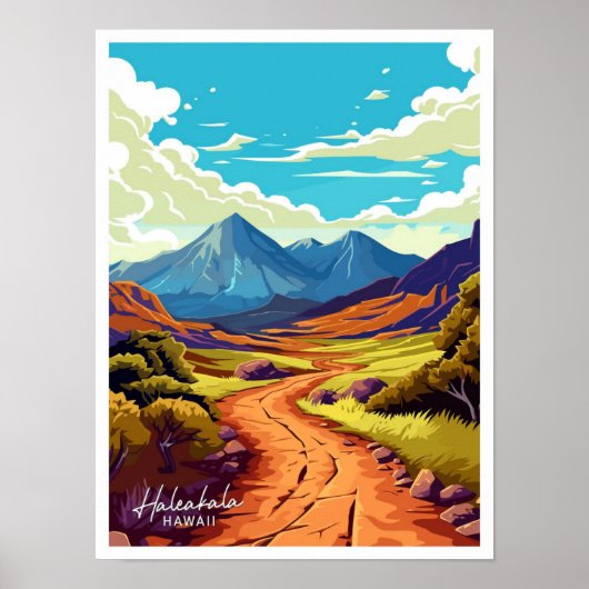 Haleakala Hawaii reizen illustratie Poster (Voorkant)