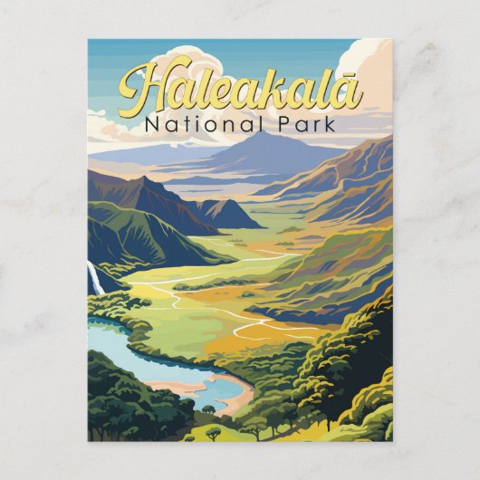 Haleakala Nationaal Park Illustratie Retro Briefkaart (Voorkant)