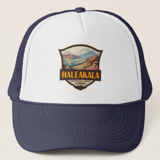 Haleakala National Park Illustratie Retro Badge Trucker Pet (Voorkant)