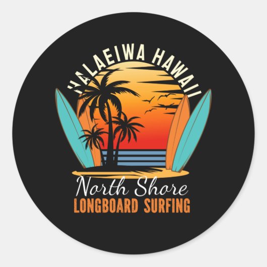 Haleiwa Hawaii North Shore Longboard Surfing Ronde Sticker (Voorkant)