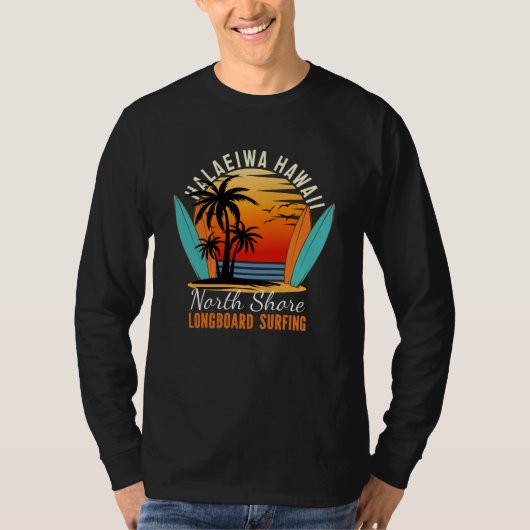 Haleiwa Hawaii North Shore Longboard Surfing T-shirt (Voorkant)