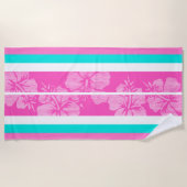 Haleiwa surfplank Hawaiian Hibiscus gestreept -roz Strandlaken (Voorkant)