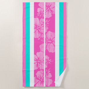 Haleiwa surfplank Hawaiian Hibiscus gestreept -roz Strandlaken