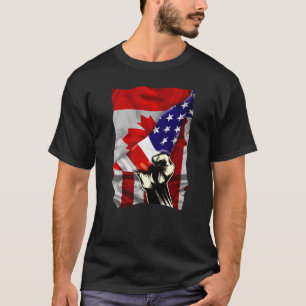 Half-American Flag Canadian ROOOTS USA Flag Canada T-shirt
