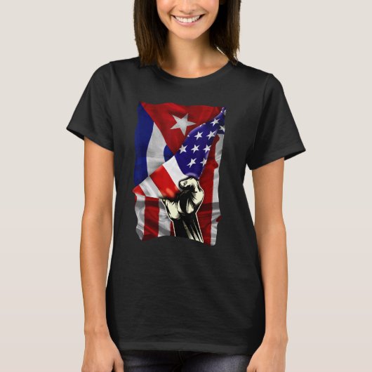 Half American Flag Cuban ROOTS USA Flag Cuba DNA T-shirt (Voorkant)
