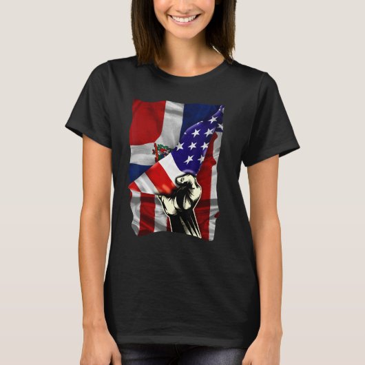 Half American Flag Dominican ROOTS USA Flag Dom Re T-shirt (Voorkant)