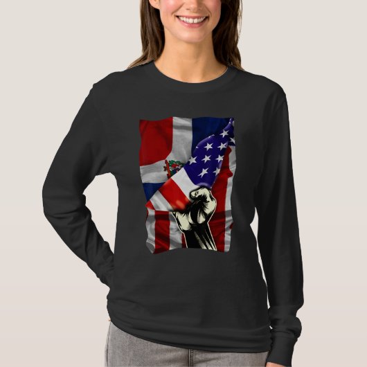 Half American Flag Dominican ROOTS USA Flag Dom Re T-shirt (Voorkant)