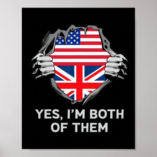 Half American Half British Usa England Flag Mens W Poster (Voorkant)