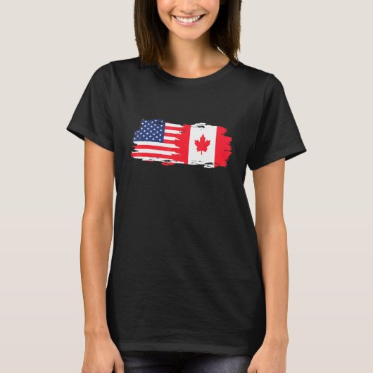 Half-American Half Canadian Roots America Canada F T-shirt (Voorkant)