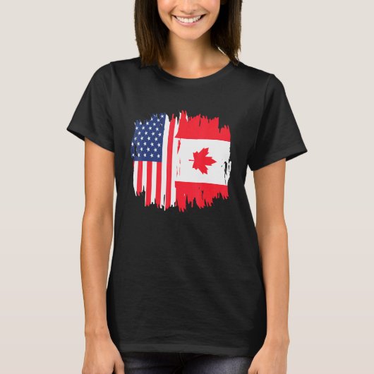 Half-American Half Canadian Roots America Canada F T-shirt (Voorkant)