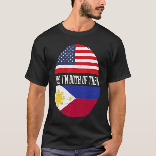 Half-American Half Filipino USA Flag Filipijnen H T-shirt (Voorkant)