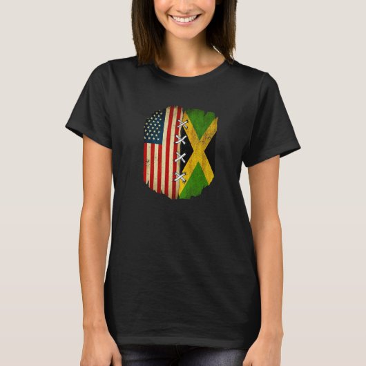 Half American Half Jamaican USA Flag Jamaica Flag  T-shirt (Voorkant)