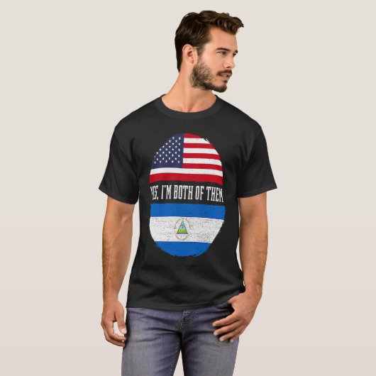 Half American Half Nicaraguan USA Flag Nicaragua H T-shirt (Voorkant volledig)