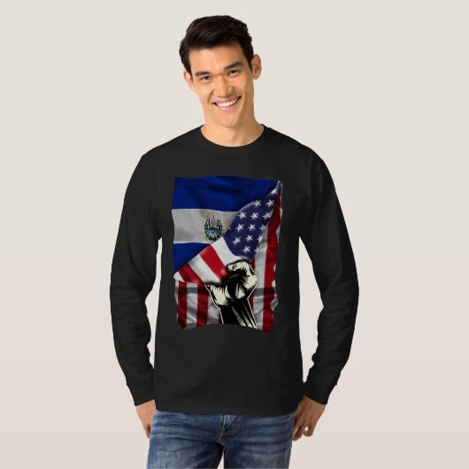Half American Half Salvadoran ROOTS USA Flag El Sa T-shirt (Voorkant volledig)
