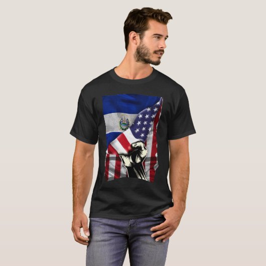 Half American Half Salvadoran ROOTS USA Flag El Sa T-shirt (Voorkant volledig)