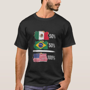 Half Amerikaans Half Braziliaans USA Vlag Brazilië T-shirt