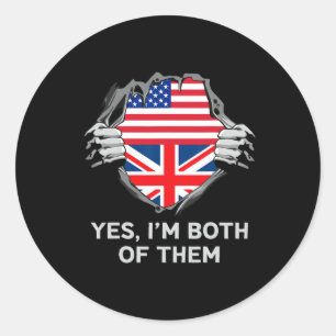 Half Amerikaans Half Brits Usa Engeland Vlag Heren Ronde Sticker