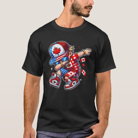 Half Amerikaans Half Canadees Vlag Canada Amerika T-shirt (Voorkant)