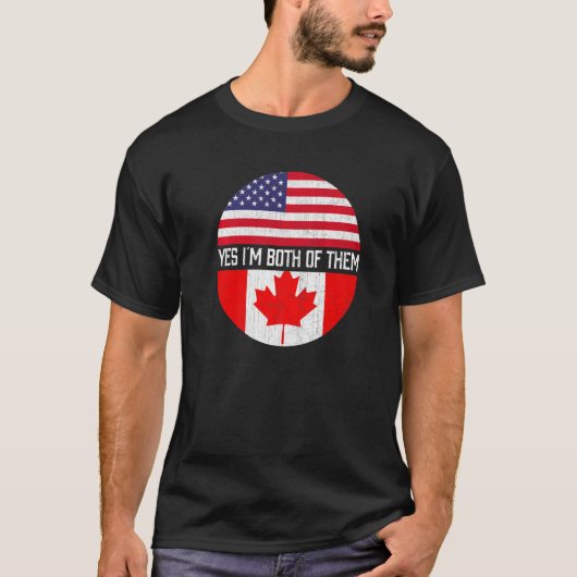 Half Amerikaans Half Canadees VS Vlag Familie Heri T-shirt (Voorkant)