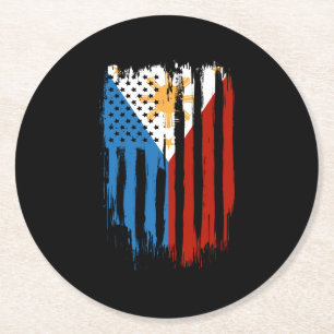 Half Amerikaans Half Filipijns Filipijns vlag Ronde Kartonnen Onderzetter