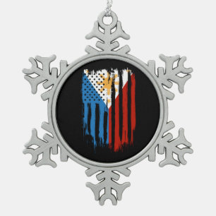 Half Amerikaans Half Filipijns Filipijns vlag Tin Sneeuwvlok Ornament
