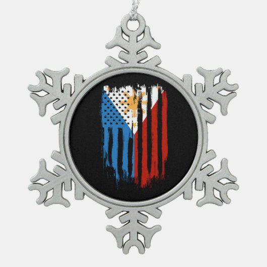 Half Amerikaans Half Filipijns Filipijns vlag Tin Sneeuwvlok Ornament (Voorkant)