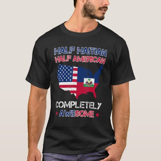 Half Amerikaans Half Haïtiaans VS Haïti Vlag Patri T-shirt (Voorkant)
