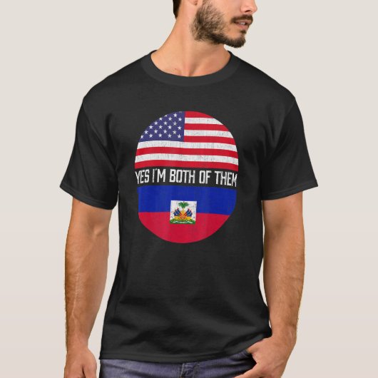 Half Amerikaans Half Haïtiaans VS Vlag Familie Erf T-shirt (Voorkant)