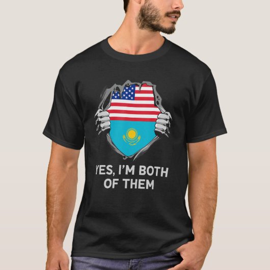 Half Amerikaans Half Kazachstan VS Kazachstan Vlag T-shirt (Voorkant)