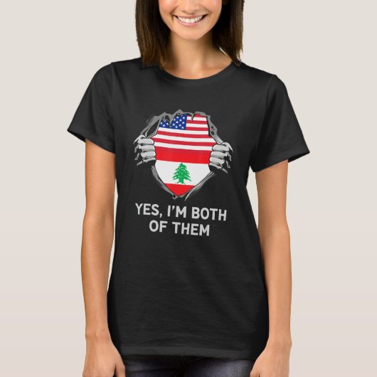 Half Amerikaans Half Libanees USA Libanon Vlag Her T-shirt (Voorkant)