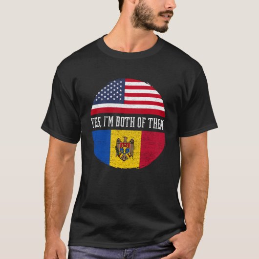 Half Amerikaans Half Moldavisch VS Vlag Moldavië H T-shirt (Voorkant)