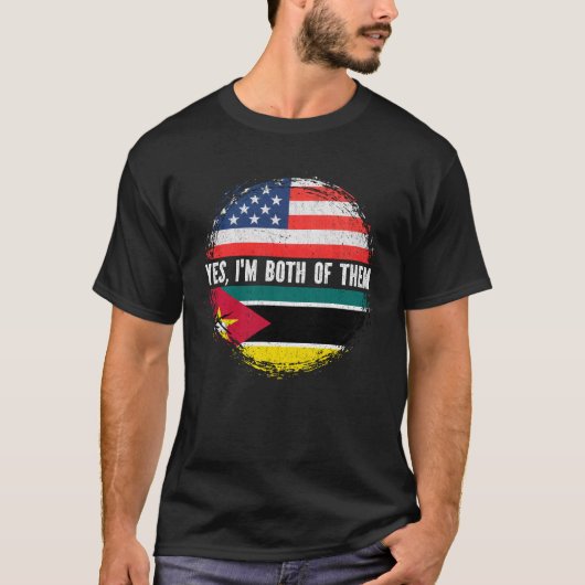 Half-Amerikaans half Mozambikaans Vlag Mozambique T-shirt (Voorkant)