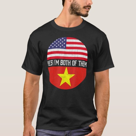 Half Amerikaans Half Vietnamees VS Vlag Familie He T-shirt (Voorkant)