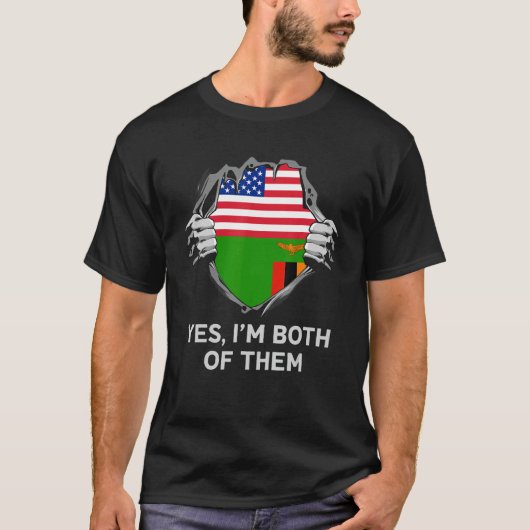 Half Amerikaans Half Zambiaans VS Zambia Vlag Mann T-shirt (Voorkant)