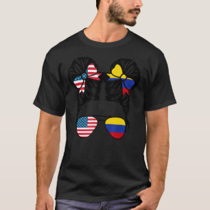 Half-Amerikaans meisje met een half Colombiaans me T-shirt