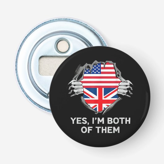 Half Amerikaanse Half Britse USA Engeland Vlag Her Button Flesopener (Voorkant)