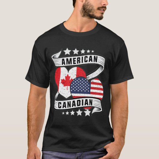 Half Amerikaanse half Canadese vlag T-shirt (Voorkant)