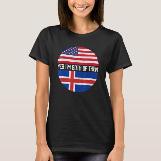 Half-Amerikaanse half-IJslandse VS vlag familie He T-shirt (Voorkant)