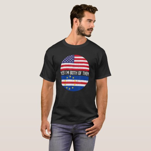Half-Amerikaanse half Kaapverdië VS Vlag Familie H T-shirt (Voorkant volledig)