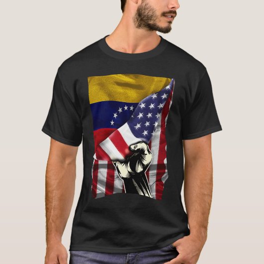 Half-Amerikaanse Half-Venezolaanse ROOTS USA Flag  T-shirt (Voorkant)