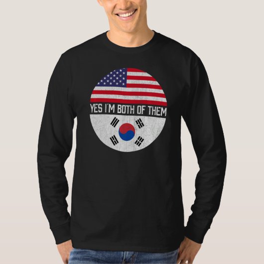 Half-Amerikaanse half Zuid-Koreaanse VS vlag famil T-shirt (Voorkant)