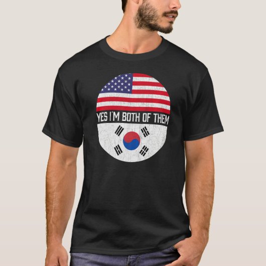 Half-Amerikaanse half Zuid-Koreaanse VS vlag famil T-shirt (Voorkant)