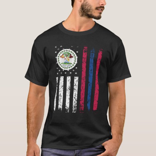 Half Belizean Half-Amerikaanse vlag Belize VS vlag T-shirt (Voorkant)