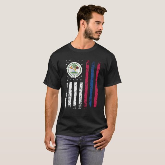 Half Belizean Half-Amerikaanse vlag Belize VS vlag T-shirt (Voorkant volledig)