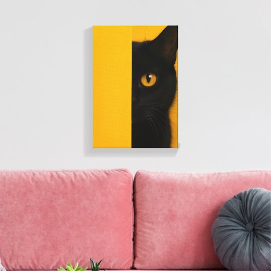 Half-Black Cat Minimalist Canvas Art Afdruk (Insitu (Woonkamer))