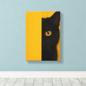 Half-Black Cat Minimalistische Canvas Kunst (Insitu (Houten vloer))