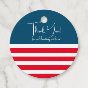 Half blauw en half rood en wit strepen 4th of Ju Bedankjes Labels