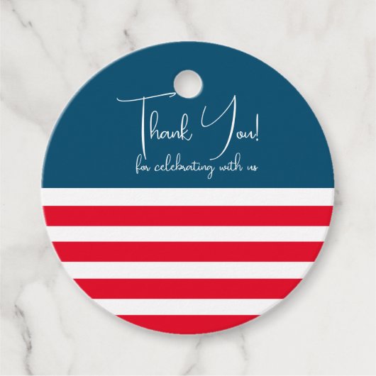 Half blauw en half rood en wit strepen 4th of Ju Bedankjes Labels (Voorkant)