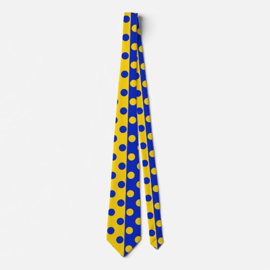 Half Blauw Geel Polka Dots Patroon Ontwerp Stropdas (Voorkant)